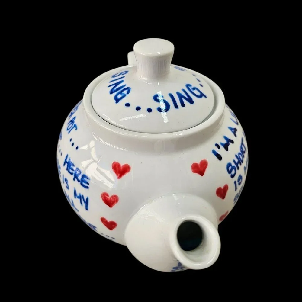 Omni Ware Ceramic Teapot Upcycled Hand Painted  Im a Lil Teapot  32 oz Capacity